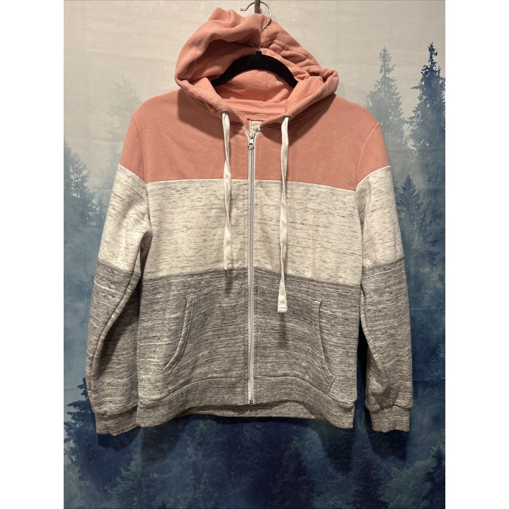 Doublju Colorblock Full Zip Hoodie Pink Gray White Women's Size M Fleece